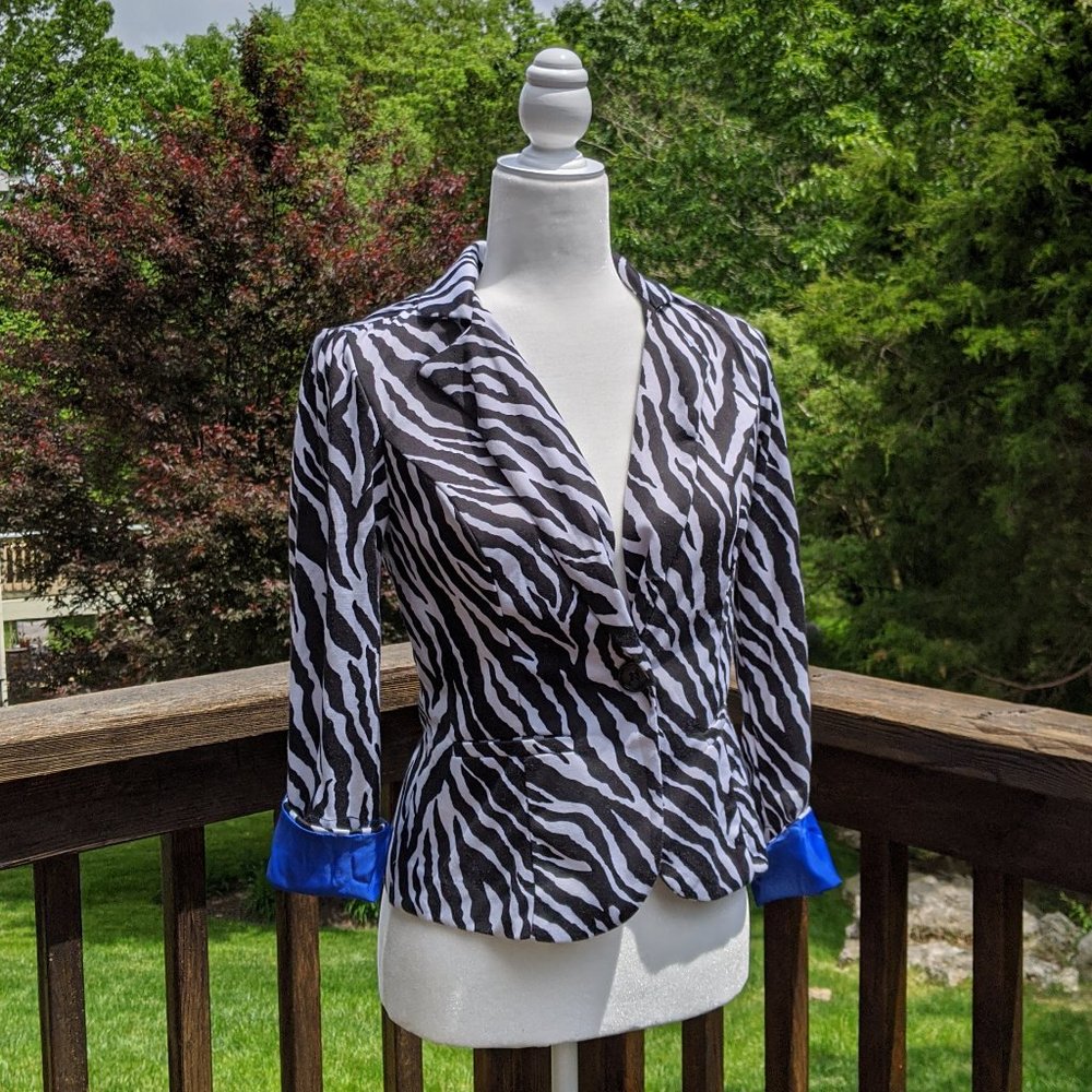 Tracy Evans Zebra Print Blazer Blue Lining